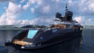 Yacht noir et design sur l'eau